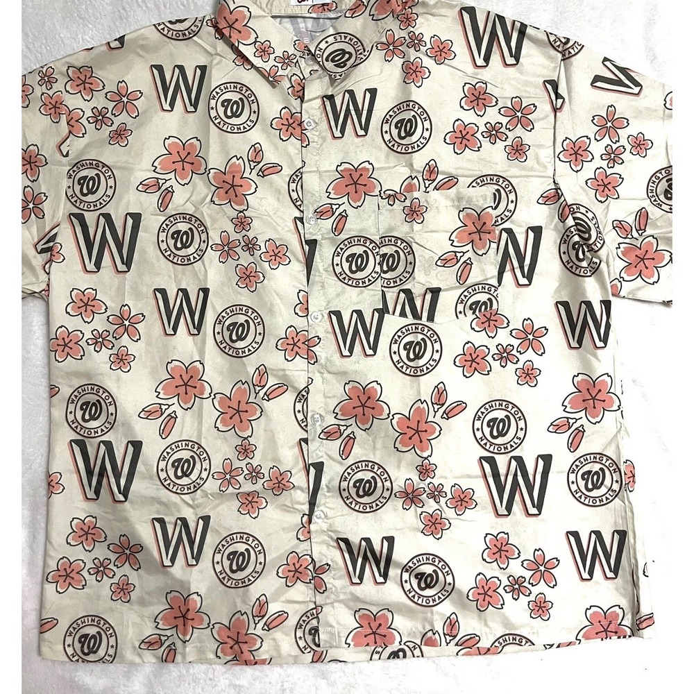 Washington Nationals Hawaiian Shirt Mens XLarge Beige Aloha Camp All Over MLB